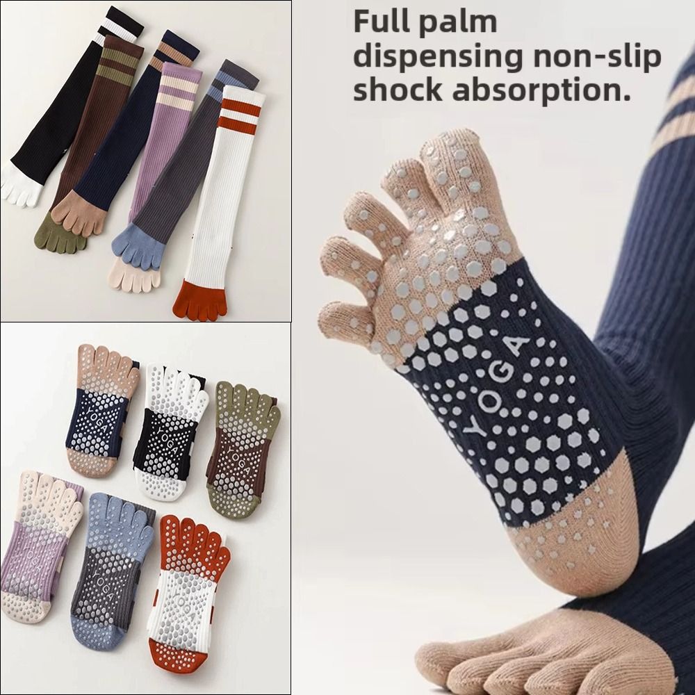 Pilates Yoga Barre - ถุงเท้าโยคะแบบห้านิ้วผ้าฝ้ายใหม่ พร้อมซิลิโคนกันลื่น ถุงเท้าพิลาทิส ระบายอากาศได้ดี ถุงเท้ากีฬา สำหรับโยคะ