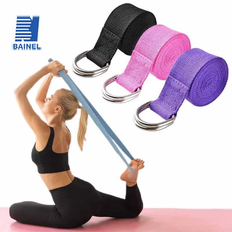 Pilates Yoga Ring Exercises - 183*3.8 ซม.สายโยคะผ้าฝ้ายออกกําลังกายโยคะเข็มขัดปรับทอยืด D-Ring BUCKLE ฟิตเนสยืดแถบเชือกพิลาทิส