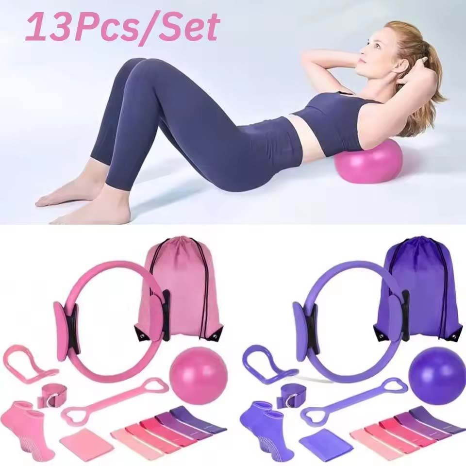 Pilates Yoga For Weight Loss - 13 ชิ้น/เซ็ต ชุดวงกลมโยคะ ชุดบอลพิลาทิส ชุดอุปกรณ์พิลาทิสมืออาชีพสำหรับการปรับรูปร่าง ช่วยเพิ่มสุขภาพ
