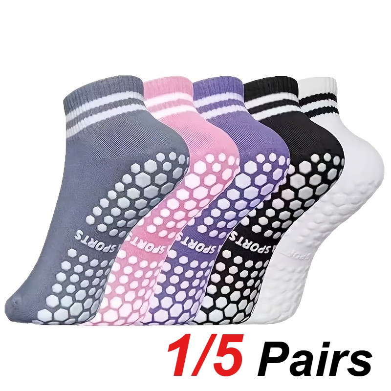 Pilates & Yoga Elastic Band - 1/5 คู่ถุงเท้าโยคะซิลิโคนกันลื่นสำหรับผู้หญิงซับเหงื่อระบายอากาศได้ดีลำลองเต้นรำฟิตเนสถุงเท้ากีฬาทุกฤดูกาล