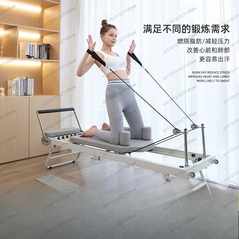 Pilates Yoga Reformer - อุปกรณ์พิลาทิส รีฟอร์เมอร์สำหรับออกกำลังกายที่บ้าน เตียงโยคะแบบพับได้ขนาดใหญ่สำหรับการออกกำลังกายลดน้ำหนัก