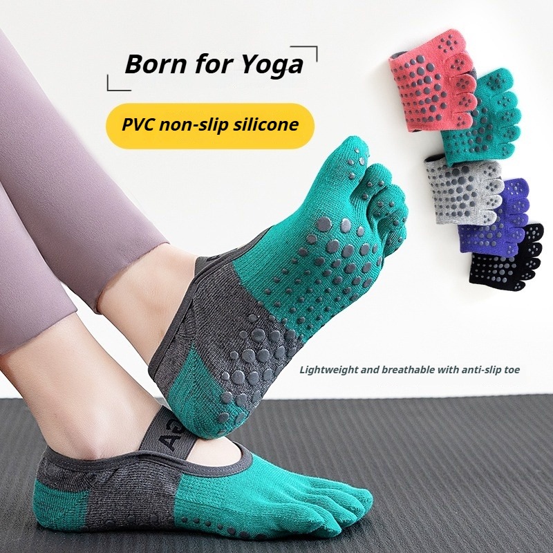 Pilates With Yoga - ถุงเท้าพิลาทิสกันลื่นแบบห้านิ้วสำหรับผู้หญิง ใส่ได้ทุกฤดู ระบายอากาศได้ดี เหมาะสำหรับฟิตเนส โยคะ และกีฬาบนพื้น