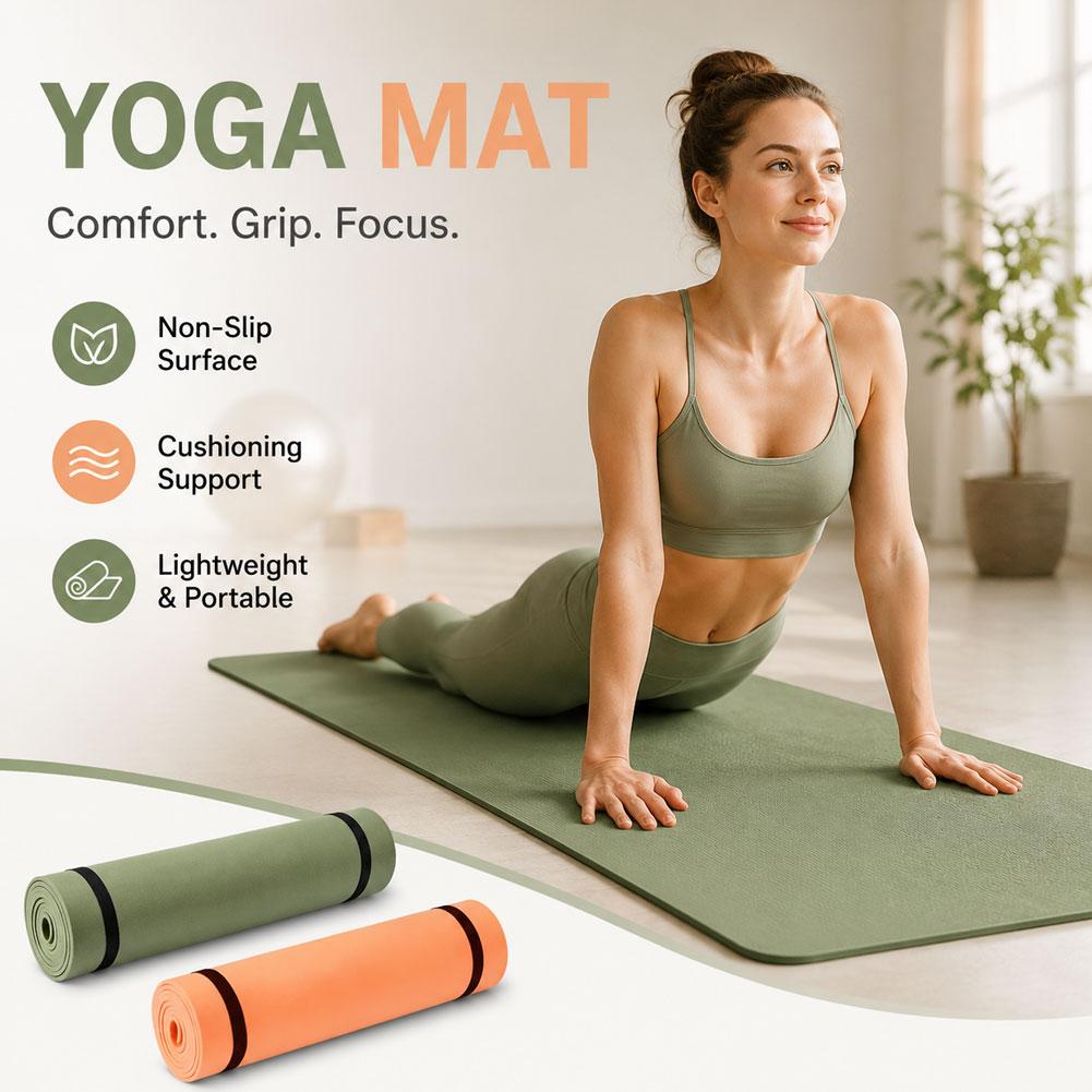 Pilates Yoga Mat Thickness - เสื่อโยคะพิลาทิสกันลื่น ขนาด 180x50 ซม. หนา พกพาสะดวก