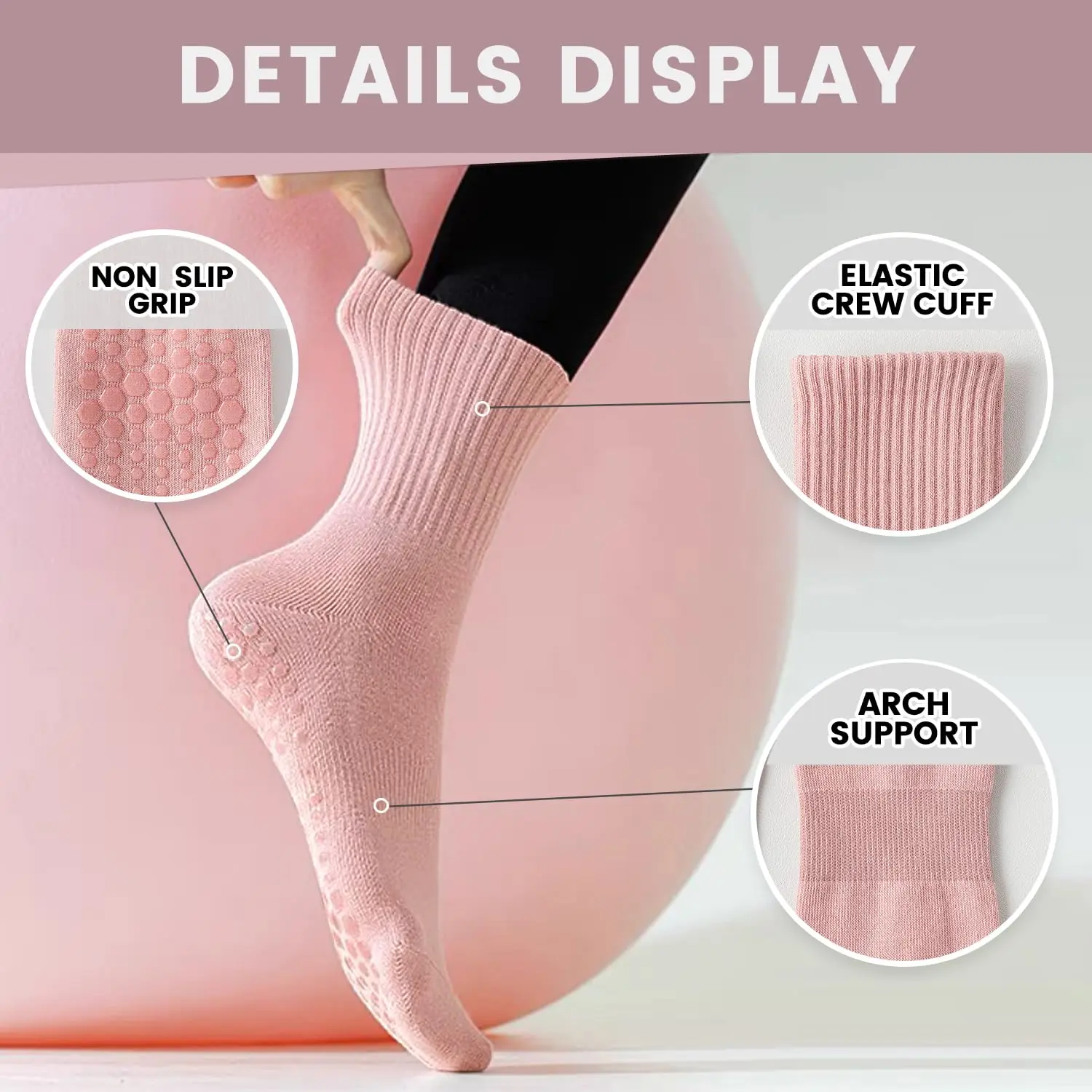 ถุงเท้าโยคะสำหรับผู้หญิง 4 คู่ - Pilates & Yoga Elastic Band บทวิจารณ์และราคา